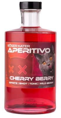 BÖSER KATER Cherry Berry Aperitivo | Farbwechsel Effekt von Lila zu Rot durch Tonic oder Secco | Kirsche Beeren Frucht Likör | Ideal als Spritz oder Cocktail | Perfekte Geschenkidee 0,5l 15% Vol.