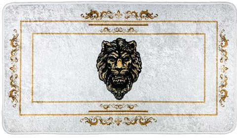 Belle Arti Löwe Badezimmerteppich Badematte Duschmatte Badvorleger Duschvorleger Löwenkopf Motiv in Weiss Gold - rutschfest waschbar orientalisch - Design 4: Löwe Weiss, 50 x 90 cm