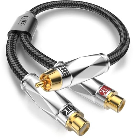 EMK RCA Splitter Cable 1M, RCA 1 Male to 2 Female Cable Adapter, Stereo Audio RCA Y-Cable Heavy Duty, Gold Plated Subwoofer Splitter for Subwoofer, Home Theater