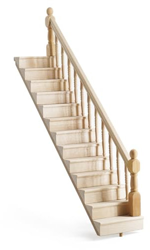 Odoria Puppenhaus Treppe mit Handlauf Miniatur: 1/12 Maßstab Treppenhaus Unlackiert für Baustelle Elf Fee Garten - Mini Stufen Holz Möbel DIY Rechts, Montage Erforderlich