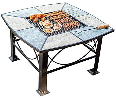XZHOOQP Feuerstelle für den Außenbereich, große quadratische Feuerstelle für den Außenbereich, Gartenparty, Grillen, Kochen, Feuerstelle, Grillofen, Hocker-Set, Geschenk zum Einzug