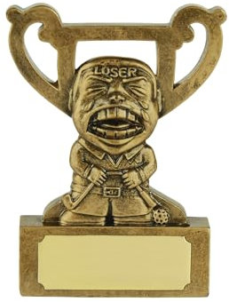 SilverTrophy Golf Loser Gold Trophy - Humorvoller Misserpreis, Neuheit, schreckliche Leistung, wertlos, Witz, Cartoon-Emoji, Verlierer, Cheat, Albern, , Golfurlaub, Wettbewerb.
