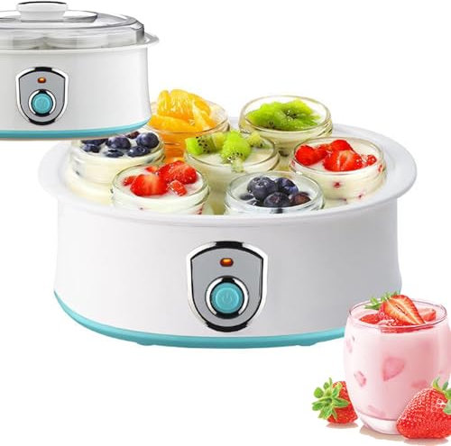 VoOqo Fully Automatic Yogurt Maker, 1.26L Electric Yoghurt Maker Machine with 7 Glass Serving Cup, Constant Temperature Control/One Click Start/Easy Cleaning for Homemade Individual Yoghurt Pots