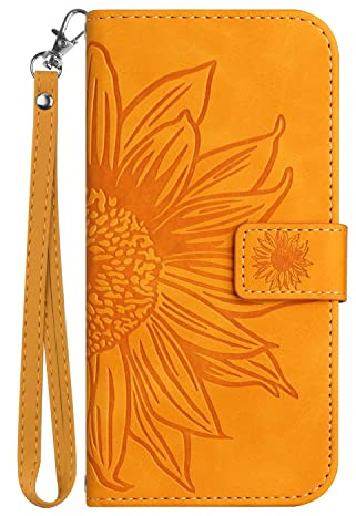 Skyhewen for Motorola Moto G17/ G15 Case, Moto G15/ G17 Power Case Shockproof PU Leather Wallet Flip Phone Case Floral Mandala Embossed Magnetic Kickstand Card Holder Protective Cover, Yellow