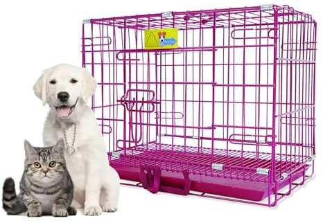 Cage pour Chat avec Plateau Caisse Portable en Métal pour Animaux de Compagnie Parc pour Chiots, Idéal pour Chatons, Chiots, Lapins, Chinchillas(Rose,L)