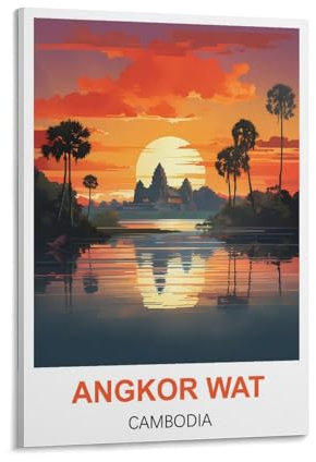 HSAYYIII Angkor Wat Kambodscha Vintage-Reiseposter, 20 x 30 cm, Leinwandkunst, Poster und Wandkunst, Bilddruck, Schlafzimmer-Dekor
