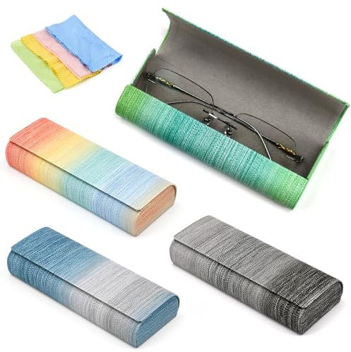 EUIEUT 4Pz Custodia Occhiali Rigida Portaocchiali con Panno Pulizia Astuccio Occhiali Rigido da Donna Uomo Organizer Occhiali Colorato Portatile Porta Occhiali da vista per Presbiopia Occhiali da Sole