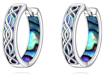POPLYKE Keltische Knoten Hoop Ohrringe 925 Sterling Silber Viking Ohrringe Abalone Shell Keltische Knoten Huggie Schmuck für Damen Männer