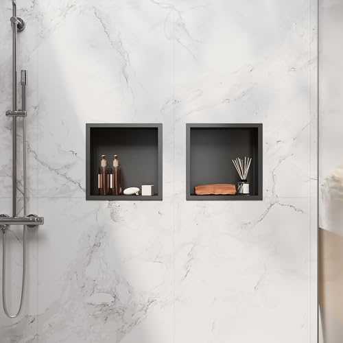 SIRHONA Nicchia da bagno, cuccia da doccia a incasso in acciaio inox, elementi di stoccaggio per la doccia in bagno, 30 x 30 cm, colore: nero