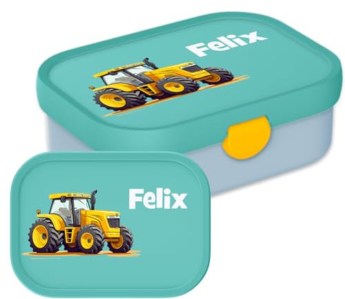 Mepal Personalisierte Brotdose mit Namen - Bento Lunchbox für Kinder - Traktor - Geeignet für bis zu 4 Butterbrote - BPA-frei & Spülmaschinenfest - 750 ml - Gelb