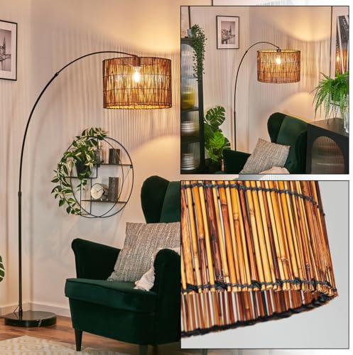 HOFSTEIN Stehleuchte Cando, Stehlampe mit Marmorfuß aus Metall/Bambus in Schwarz/Chrom/Natur, verstellbare Leuchte im Vintage-Design, Lichteffekt und Fußschalter, E27, Wohnzimmer, Schlafzimmer, Flur