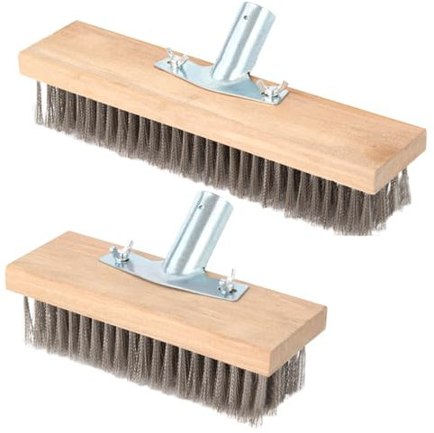Balai à récurer le sol – Suceur plat à poils rigides, brosse à long manche | Balai anti-mousse, brosse à récurer pour carrelage de terrasse extérieur pour un nettoyage en profondeur, outil de
