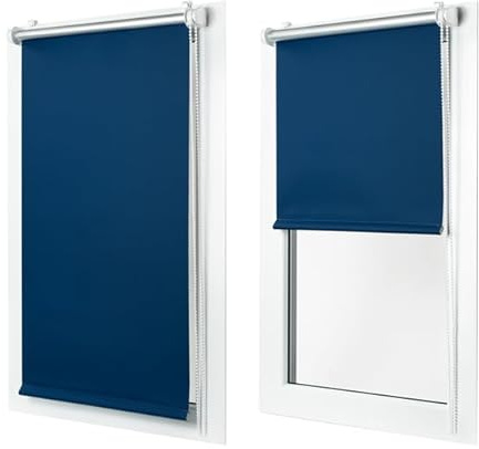 MakoStyl Rollos für Fenster Ohne Bohren - Verdunklungsrollo Marineblau 30 cm Breite x 120 cm Höhe - Doppelrollo Klemmfix Ohne Bohren - Fenster Rollos für Innen 100% Blackout - Verdunkelnd Duo Rollo