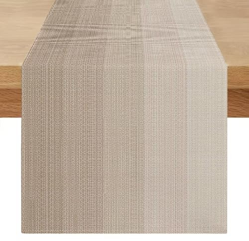 Tischläufer Modern Beige Braun Streifen 40x140 cm Läufer Tisch Vintage Abwaschbar Tischlaufer Landhausstil Leinenoptik Scheunenholz Textur Tischläufer für Frühling Herbst Küche Tischdeko