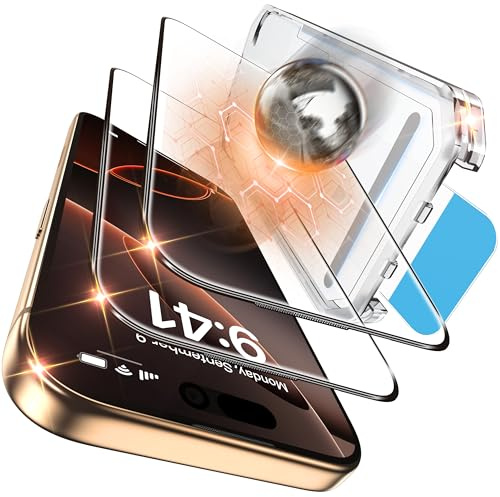 Tentoki for iPhone 17/16 Pro Screen Protector, Ultra-Transparent | Auto Dust Elimination with Ultra Fit Tray, Easy Installation, No Bubbles, 1:1 Full Coverage Tempered Glass, 2 Pack, 6.3-Inch