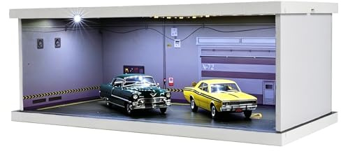 1:43 Diorama Garage Modell, Dreifarbige Beleuchtung Modellautos Vitrine | Stadt Parkplatz Szene Display Case, Diecast-Garage mit einstellbarer Helligkeit, Showroom Werkstatt (Underground Garage)