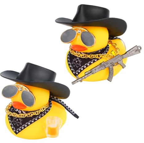 Fukaisu 2stk Cowboy Jeep Ente, 2 Stile Mini Jeep Ente aus Gummi Coole Dekoration für Auto Armaturenbrett Büro Schreibtisch Geschenk
