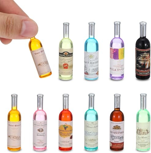 10 Pieces 1:12 Scale Miniature Wine Bottles & Beer Glasses – Dollhouse Drink Accessories, Simulation Design, Perfect for Cake Toppers, Tabletop Décor, DIY Miniature Scenes, and Mini Food Decorations