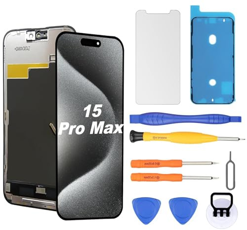 NB+ Ersatzdisplay für iPhone 15 Pro Max LCD Retina Full HD Display Digitizer mit vollständigem Reparaturwerkzeug-Set, Bildschirmschutzfolie, wasserdichtem Klebeband
