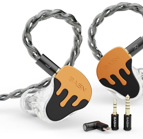 BASN BmasterX in Ear Audio Monitor, Hybrid 6 Drivers IEM Earphones with Crystal Clear Sound, Detachable Cable Plus Carrying Case Fit Kit for Musician, Stage, Studio (Orange/Black)