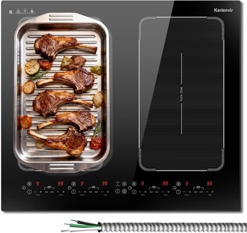 Karienvir Induction Hob 4 Ring with Double Flexible Zone and Booster | 52×59 CM, Hardwired, 99-Mins Timer, Child Safety Lock, Built-in, 7200 W, 220-240 V