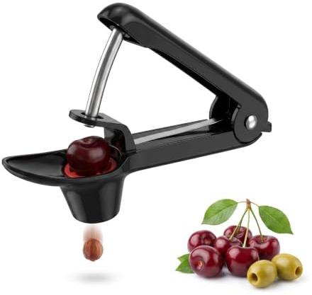 Dénoyauteur Manuel Acier Inoxydable pour Cerises Baie pour Faire Confiture | Dénoyauteur Cerise et Prune avec Poignée Antidérapante Verrouillage Noir
