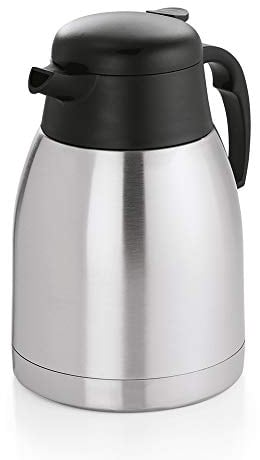 WAS 3810 100 Chromnickelstahl Isolierkanne, Doppelwandig, Permanentes Gießen bei Gedrücktem Deckelknopf, 1 ltr, 18 cm Höhe
