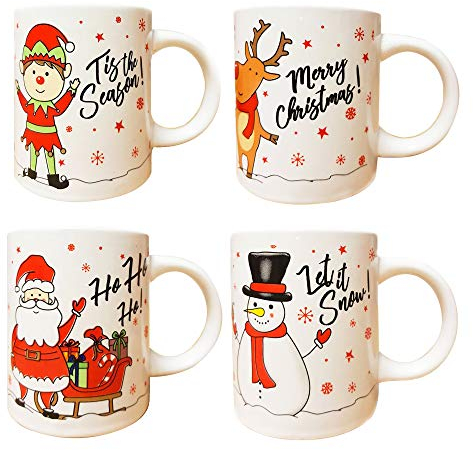 Christmas Mugs Set of 4 Festive Party Xmas Mugs Home Kitchen Tea Coffee Cups Christmas Tableware Xmas Decorations Mug Set Office Tea Cups Stoneware Mugs Festive Mugs Winter
