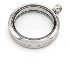 Vintageparts FACHHANDEL FÜR SCHMUCKZUBEHÖR Glasmedaillon aus Edelstahl mit Schraubverschluss zum Befüllen in platinfarben 30 mm 1 Stück