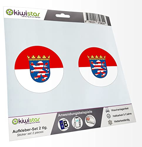 KIWISTAR - 2X Kennzeichenaufkleber - Hessen - Kennzeichen Aufkleber Sticker Nummernschild Land Country Nation
