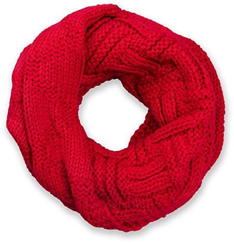 styleBREAKER Unisex Strick Loopschal mit Gitter- und Rippenmuster, Uni Feinstrick Schlauchschal, Winter Strickschal 01018155, Farbe:Rot
