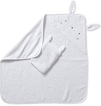 VERTBAUDET Cape de Bain + Gant Coton Bio Blanc 100X100