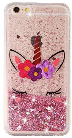 Everainy Coque Compatible pour iPhone 6 Plus/iPhone 6S Plus Silicone 3D Paillettes Glitter Transparent avec Motif Souple Bumper Liquide Gel Etui Bling Antichoc Caoutchouc Cover (Licorne)