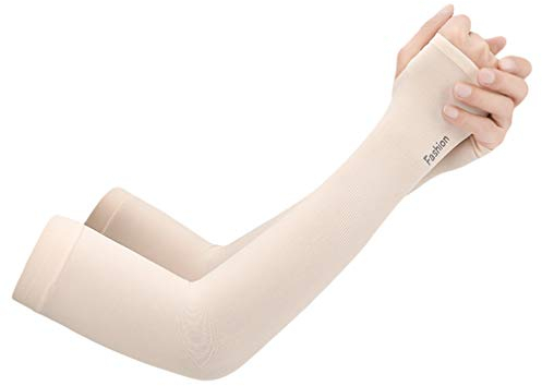 JK Home UV Protection Cooling Ice silk Arm Sleeves - UPF 50 Sun Sleeves for Men & Women for Running, Cycling, Fishing, Golf, Volleyball, Basketball, Baseball & Football Nude-Mitten