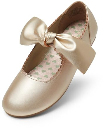 DREAM PAIRS Kids Cute Mary Jane Flats | School parties and weddings, classic bow, shiny finish, lightweight, soft footbed, stretchy strap, non-slip