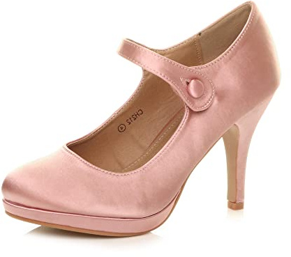 AJVANI mid high Heel Mary Jane Strap Evening Court Shoes Pumps Size 6 39