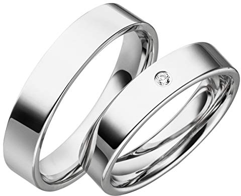 JC Trauringe 2 x Eheringe 925 Silber PAARPREIS inkl. Diamant und Gravur Ehe-ringe Verlobungs-ringe Brillant Heiraten Wedding Rings Partnerringe Platin Gold Weißgold S014