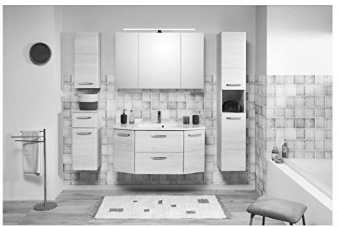 Pelipal - Amora 16 - Badmöbel -112 cm- 6-teilig mit Spiegelschrank, Mineralmarmor-Waschtisch gerundet/abgeschrägt usw. in Eiche weiß quer NB