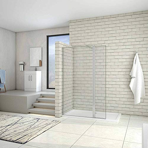 AICA paroi de douche 100x200cm+30x200cm paroi de douche à l'italienne avec un retour de 30cm et une barre de fixation extensible