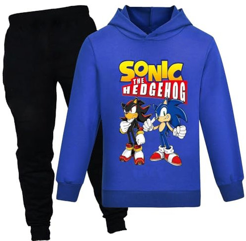 Sonic Hoodie und Hose Sportbekleidung Jungen Trainingsanzug Mädchen Niedlich Cartoon Prints The Hedgehog Kostüm Pullover, blau (1), 146