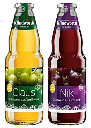 Klindworth Claus und Nik Glühwein aus Weißwein und Rotwein 2er Set - 1x Claus + 1x Nik je 1L (9,8% Vol) inkl. Pfand MEHRWEG- [Enthält Sulfite]