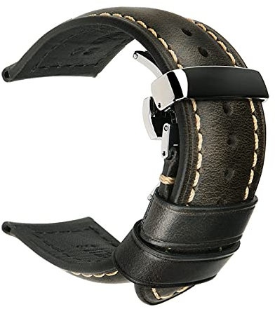 18mm-24mm Echtes Kalbslederband Quick Release Faltschließe Uhrenarmband-Armband-Armbänder Zubehör, Schwarz, 20mm
