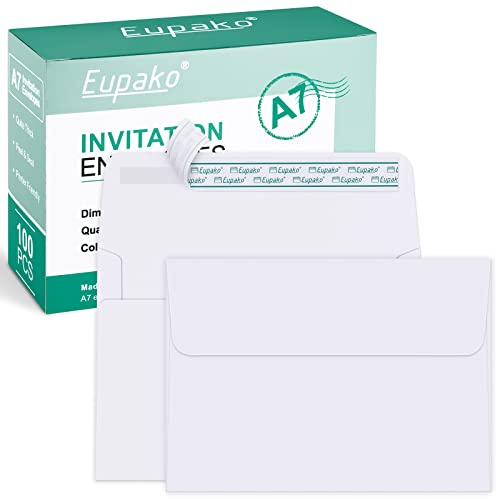 Eupako Selbstklebende Umschläge, 12,7 x 17,8 cm, Weiß, Kraftpapier-Umschläge für 12,7 x 17,8 cm, für Fotos, Einladungen, Hochzeiten, Abschlussfeiern, Babypartys, 13 x 18 cm, 100 Stück