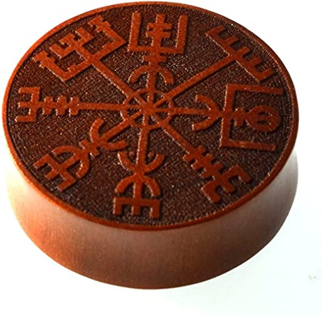 CHICNET Plug Flesh Tunnel Ohr Piercing rot braun Holz mit Gravur Inlay, double flared Wikinger Kompass Runen Viking Vegvisir Tribal Celtic Dehner 6mm-30mm