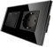 CNBINGO Schuko Socket con interruptor de luz, con placa de vidrio, moderno interruptor de pared Negro de vidrio de cristal, con material fluorescente, interruptor de 2 bandas de 2 vía, 10A 250V