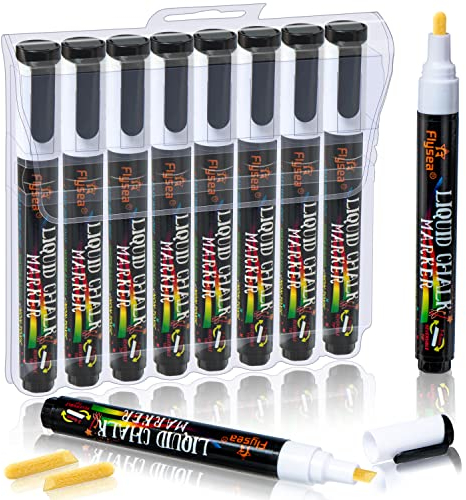 Liquid Chalk Pens, 8Pcs White Markers Pen 3mm 6mm Fine Reversible Tip for Drawing Writing on Window, Whiteboard, Glass, Chalkboard Signs, Blackboard