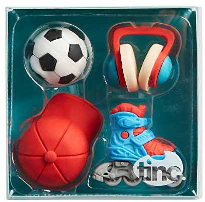Tinc - Cool Dude Radiergummis - Set mit Skulpturmodellen (Kopfhörer, Skateboard, Kappe und Ball) - Schulbedarf für Schule und Zeichnen - Kindergeschenk - 4er Set