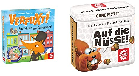 Game Factory 646255 Verfuxt, Detektivspiel für Kinder ab 6 Jahren, Kinderspiel & 646273 Auf die Nüsse, das knackige Würfelspiel, Mini-Spiel in handlicher Metalldose, Reisespiel