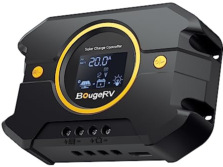 BougeRV 20A 12V/24V Contrôleur de charge solaire Régulateur Panneau Solaire de Batterie Intelligent PWM Terre Négative avec écran LCD Rétroéclairé Port USB compatible avec LFP AGM SLD