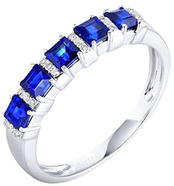 Epinki Echtschmuck Trauringe 18K Au750 Weißgold Frauen, Saphir Verlobungsring Blau 1.05ct Ewigkeit Freundschaftsringe 750 Weiß Gold mit Diamant, Gr.61 (19.4)